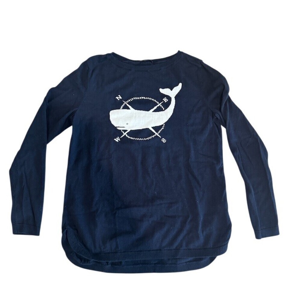 Talbots Petites Sweater Womens S Navy Whale Compass Graphic Crew Neck